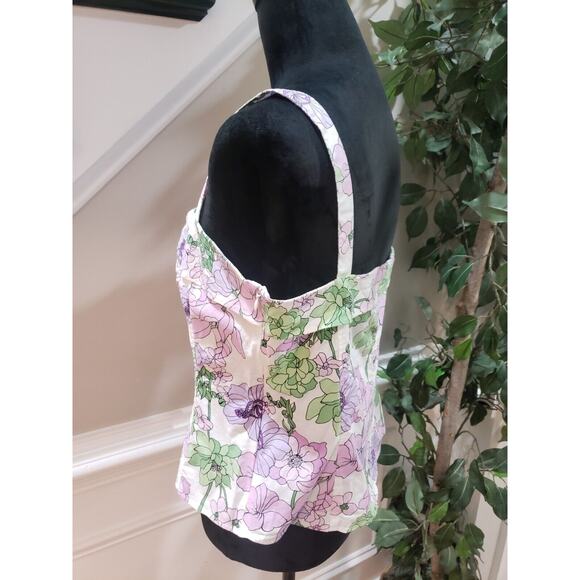 Loft Women's White Floral Cotton Square Neck Sleeveless Casual Top Blouse 14P - Picture 4 of 12